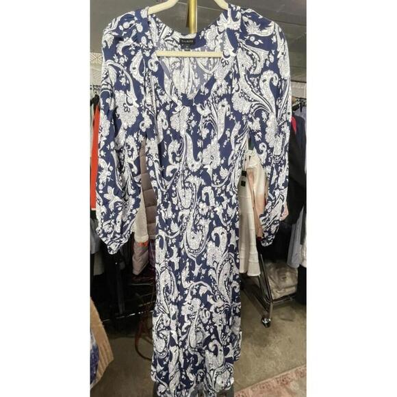 Talbots Dresses & Skirts - Talbots Flounce Hem Midi Dress Navy Blue White Paisley Small